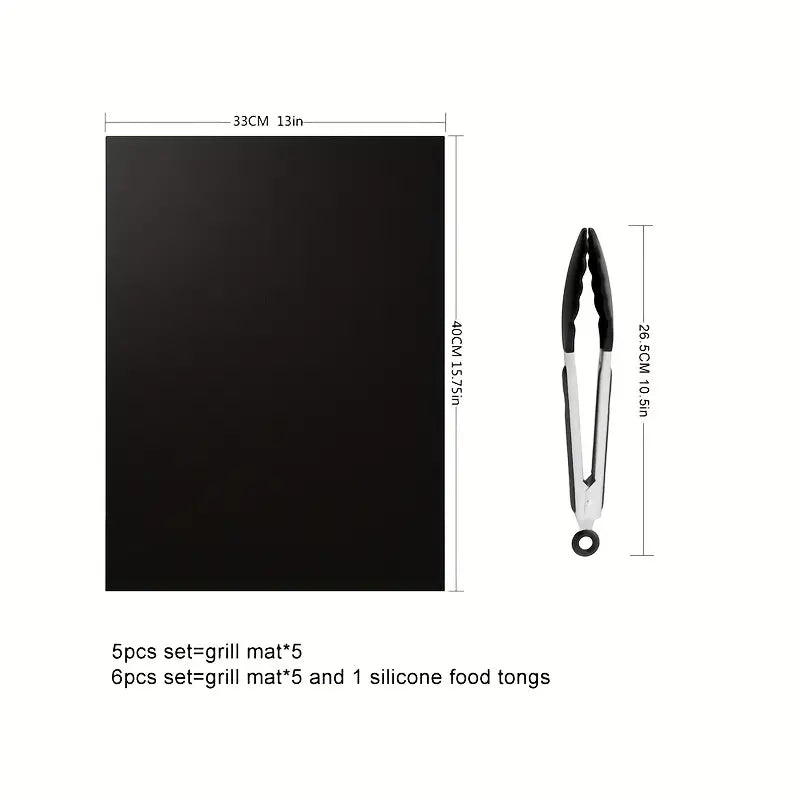 Non-Stick Grill Mat Set with Silicone Tongs