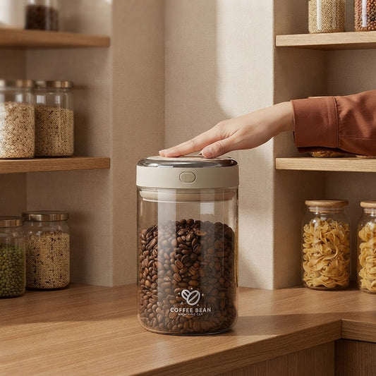 Vacuum-Seal Glass Coffee Canister in use