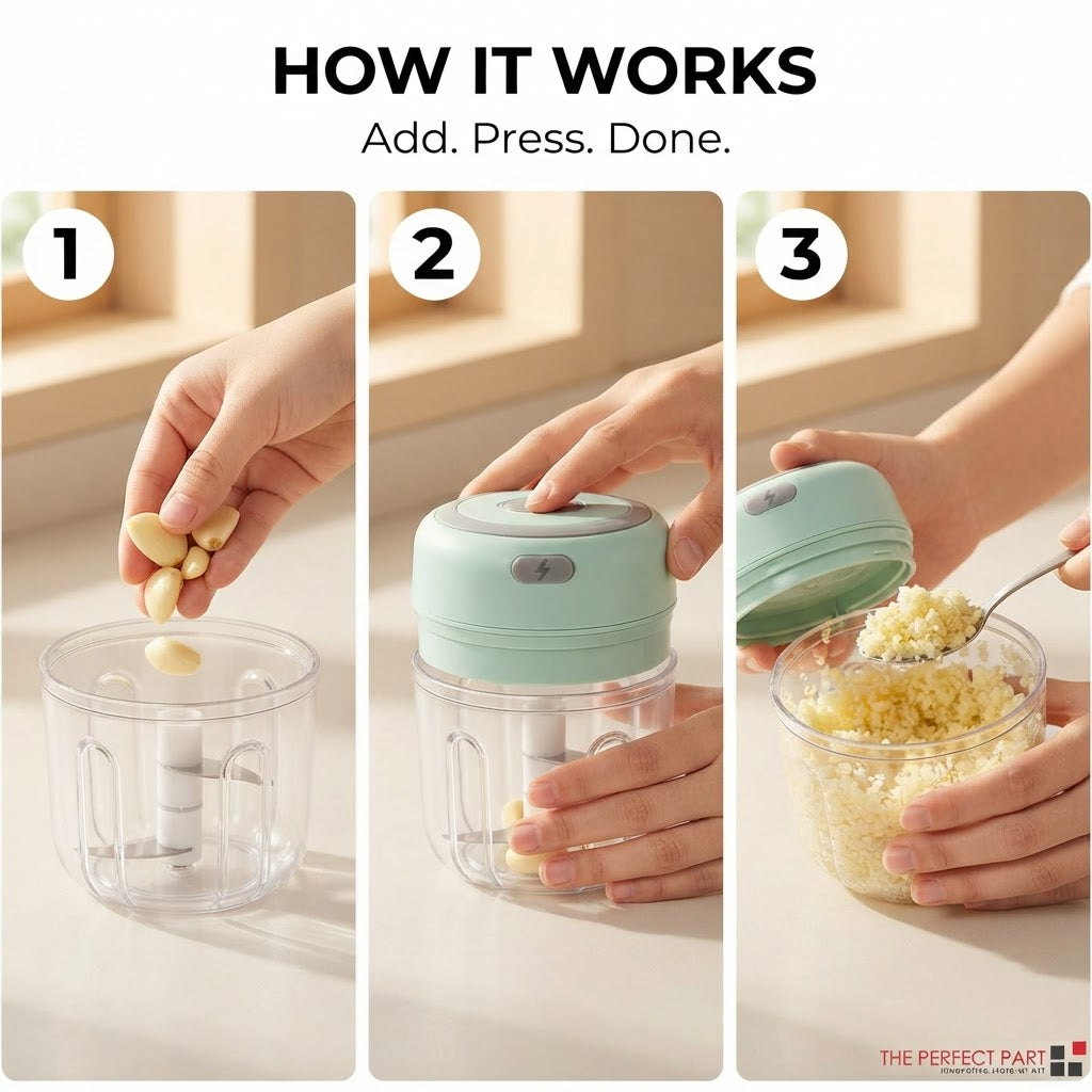 Cordless Electric Garlic & Veggie Chopper - How it works