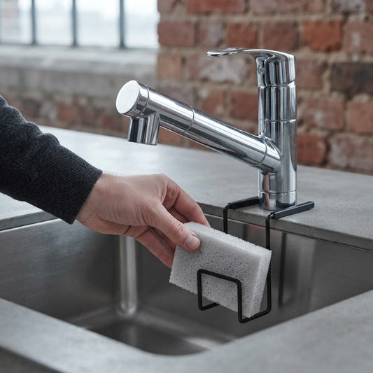 Stainless Steel Faucet Sponge Holder in use