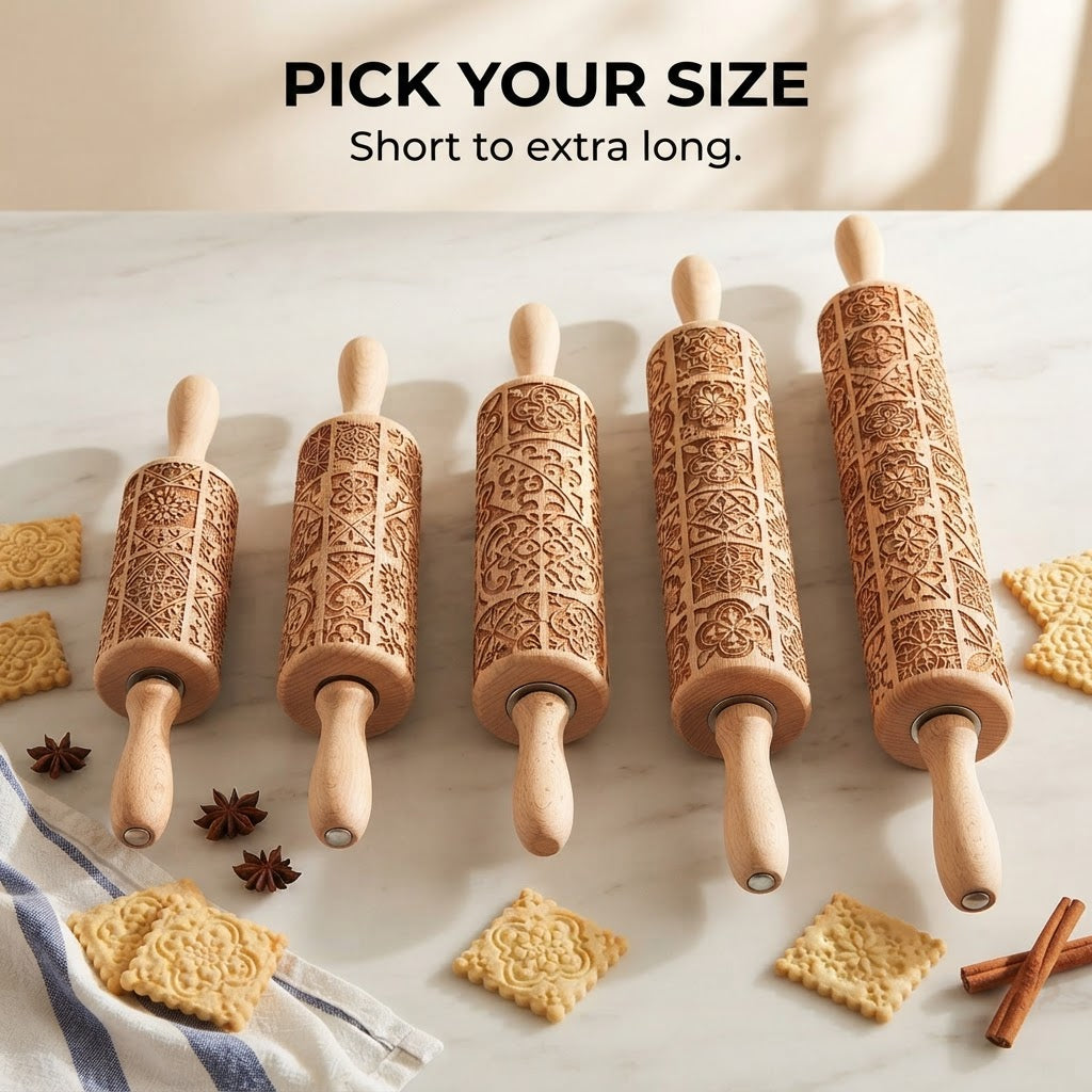 Embossed Wooden Rolling Pin - Pick your size