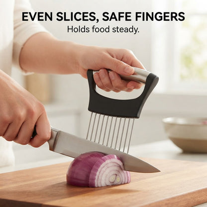 Onion Holder & Slicing Guide - Even slices, safe fingers