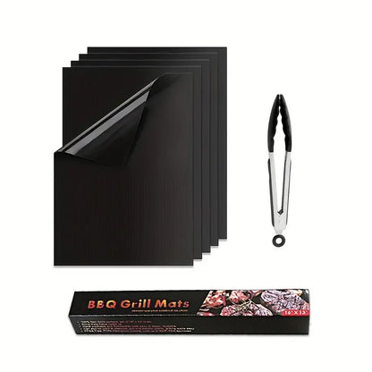 Non-Stick Grill Mat Set with Silicone Tongs