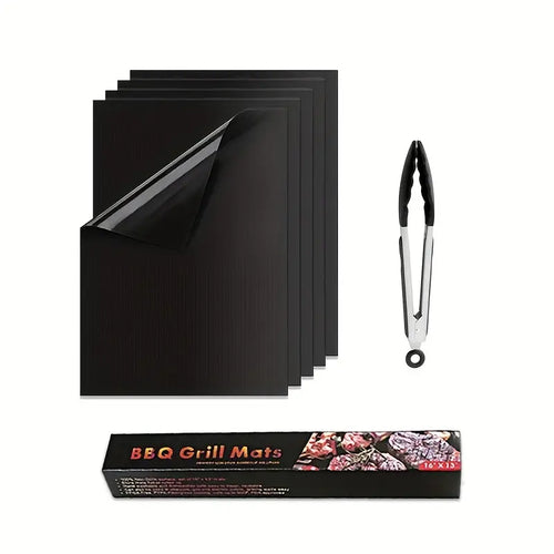 Non-Stick Grill Mat Set with Silicone Tongs