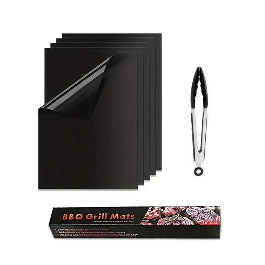 Non-Stick Grill Mat Set with Silicone Tongs