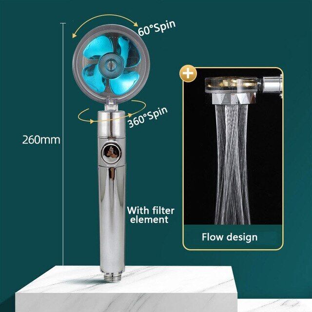 High Pressure Turbo Shower Head - 360 Rotating Handheld Sprayer