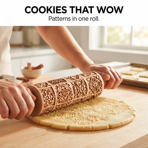 Embossed Wooden Rolling Pin - Cookies that wow