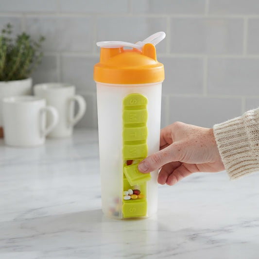 2-in-1 Protein Shaker with 7-Day Pill Organizer