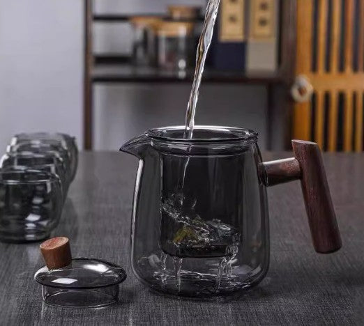 Glass Teapot with Wooden Handle & Infuser