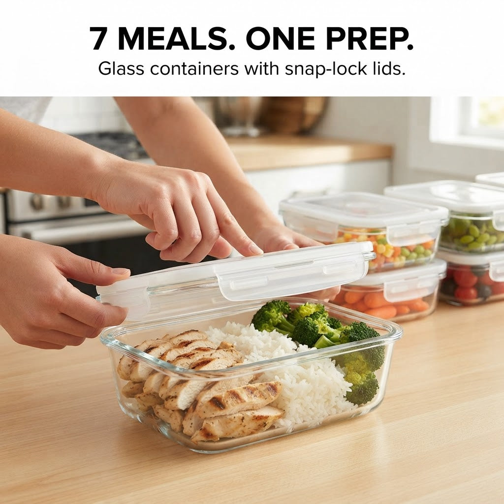 Glass Meal Prep Containers - 7 meals. one prep.