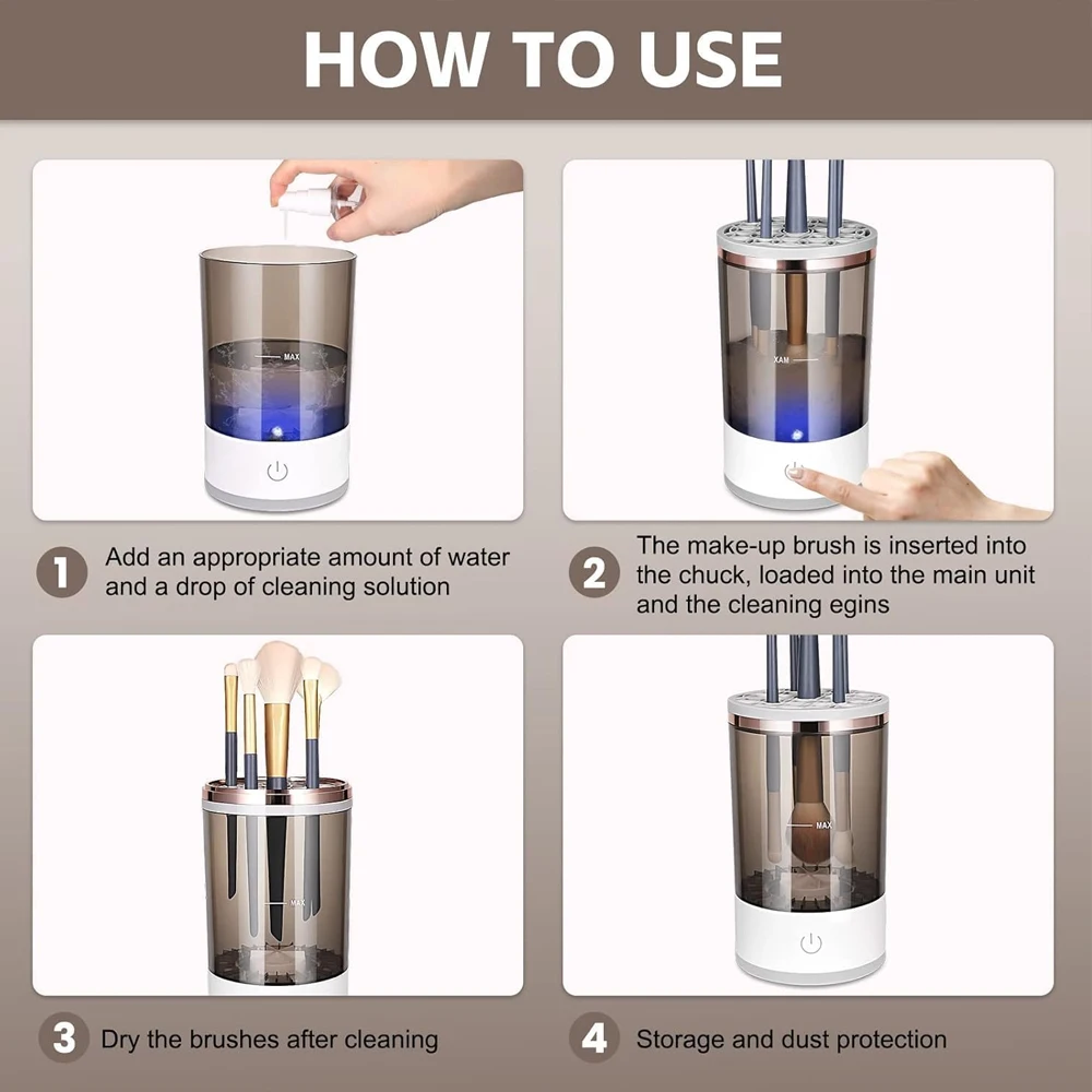 Electric Makeup Brush Cleaner - Wash and Dry Brushes in Seconds