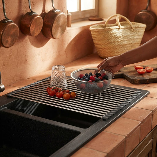 Roll-Up Over-the-Sink Drying Rack in use