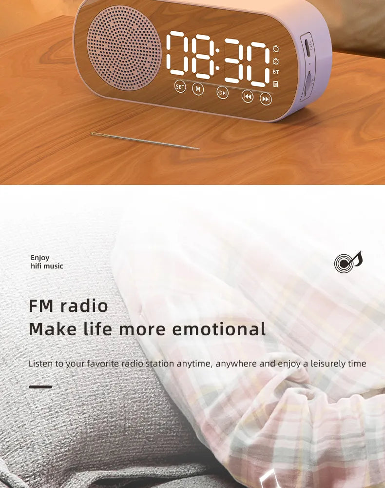 Mirror LED Alarm Clock with Bluetooth Speaker
