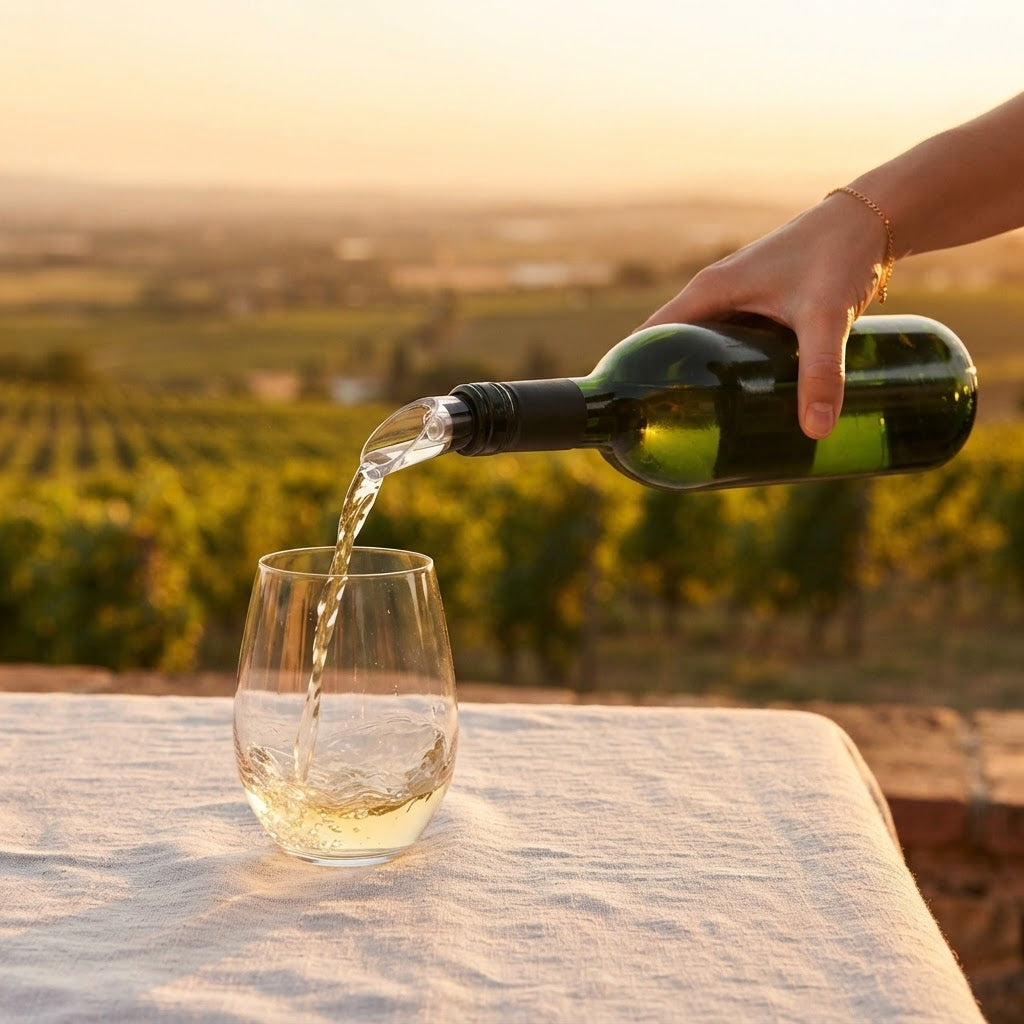 Wine Chiller Stick with Pourer in use