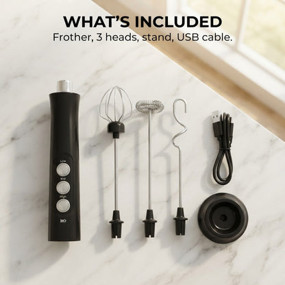 3-Speed Rechargeable Milk Frother & Whisk - What's included