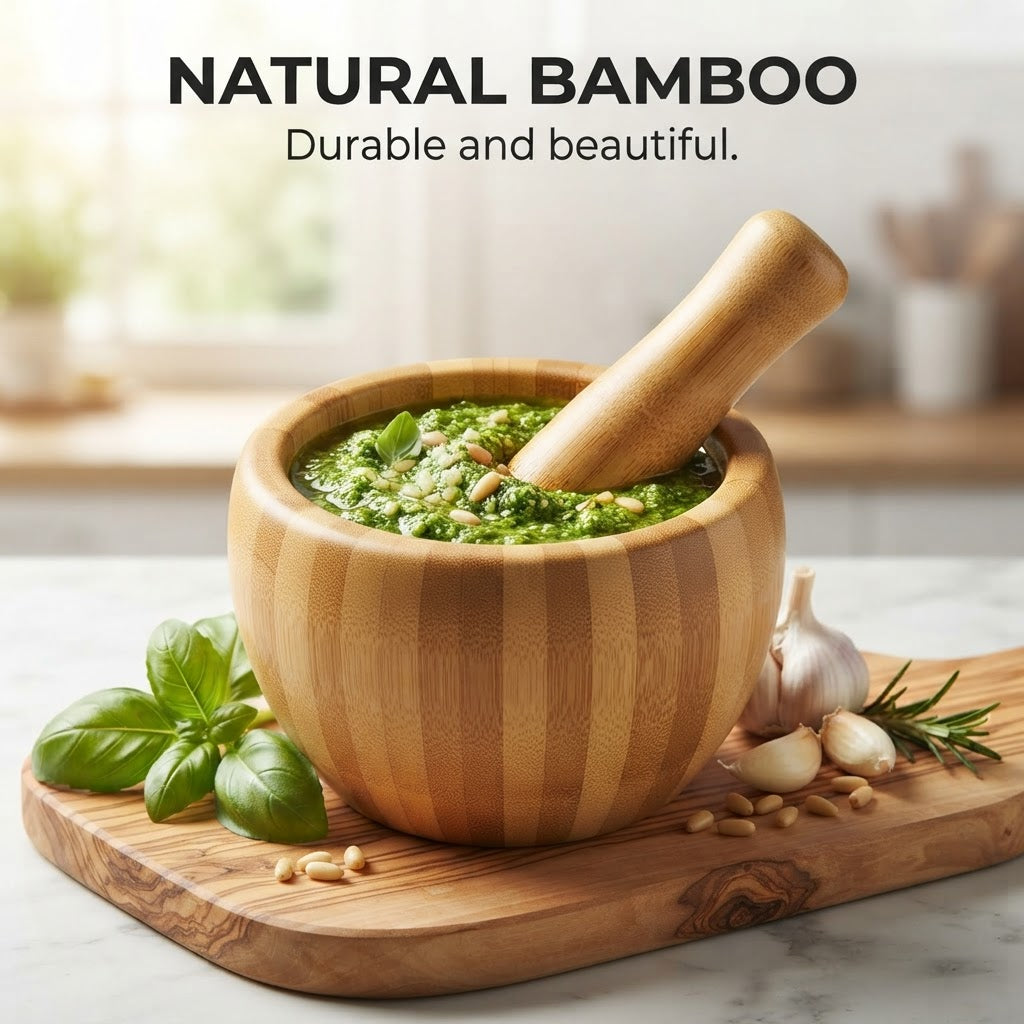 Wooden Mortar & Pestle - Natural bamboo