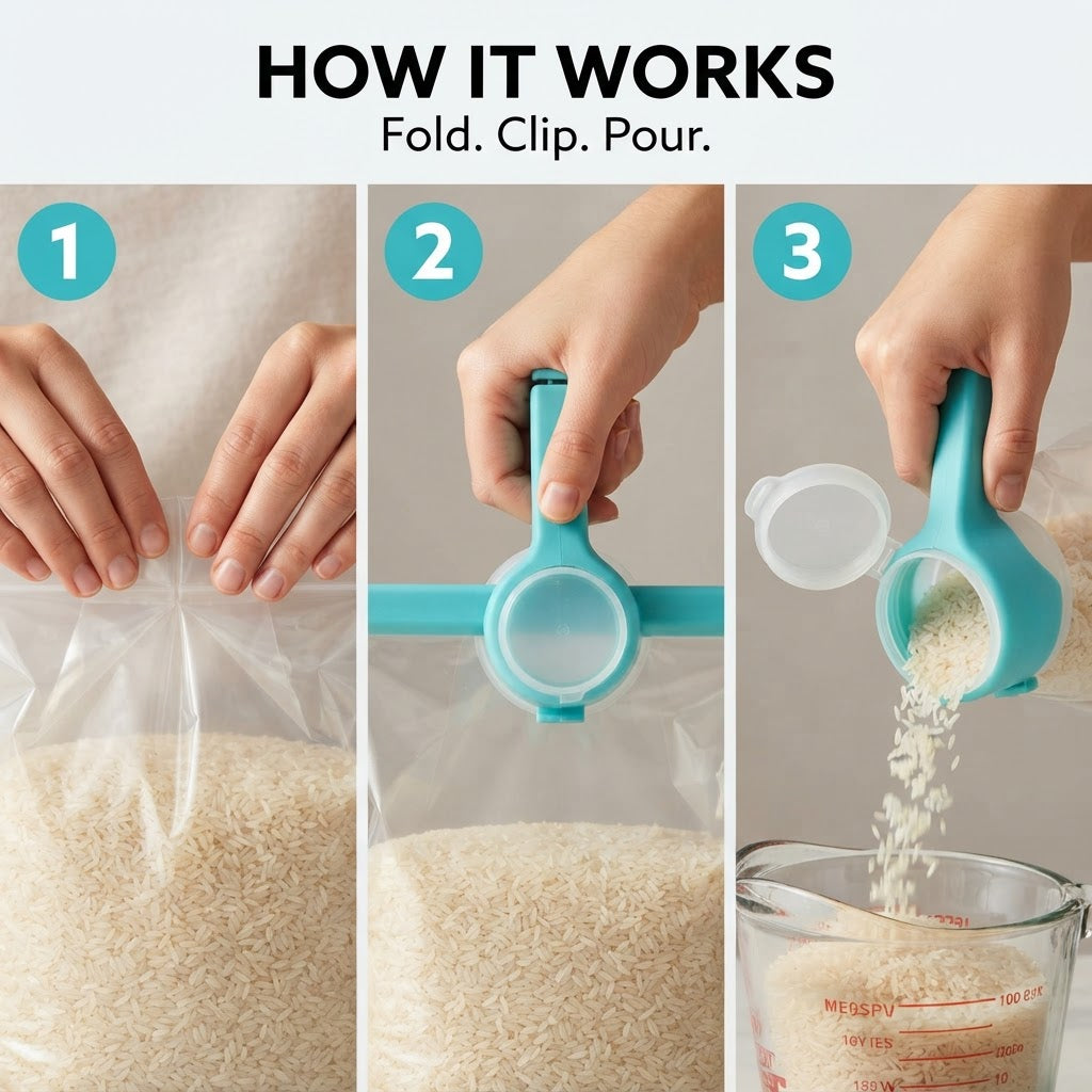 Pour Spout Bag Sealing Clips - How it works