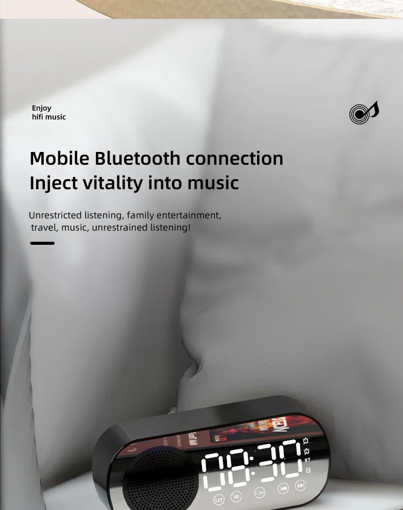 Mirror LED Alarm Clock with Bluetooth Speaker