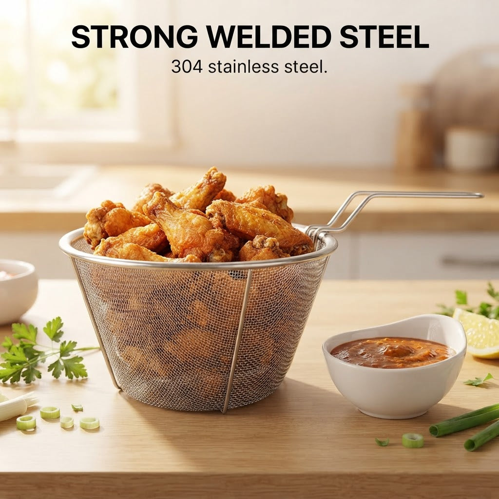 Stainless Steel Frying Basket - Strong welded steel