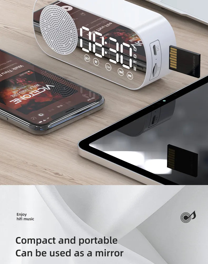 Mirror LED Alarm Clock with Bluetooth Speaker