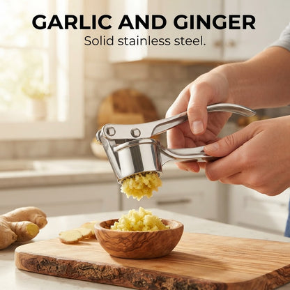 Stainless Steel Garlic Press - Garlic and ginger