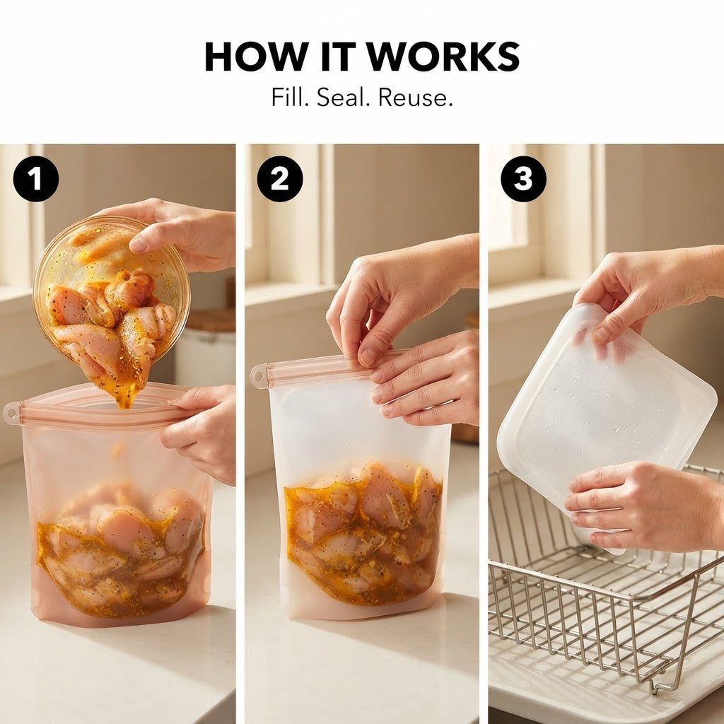 Reusable Silicone Food Storage Bag - How it works