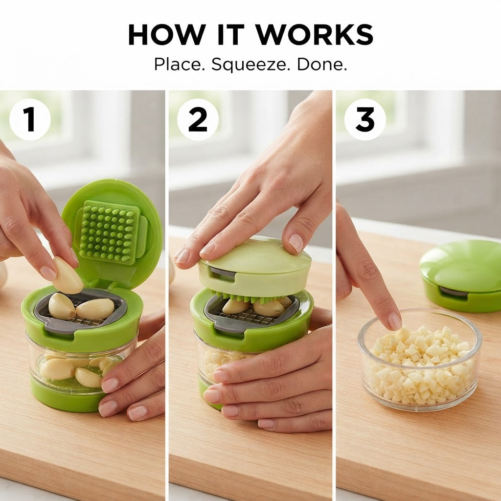 Mini Garlic Crusher & Chopper - How it works