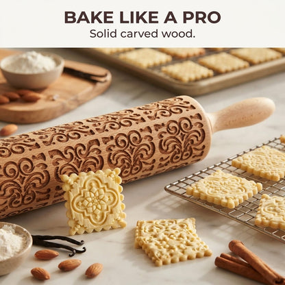 Embossed Wooden Rolling Pin - Bake like a pro