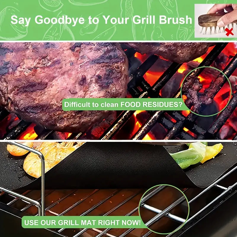 Non-Stick Grill Mat Set with Silicone Tongs