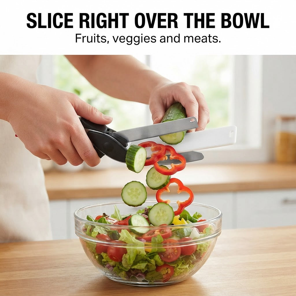 2-in-1 Knife & Cutting Board Shears - Slice right over the bowl