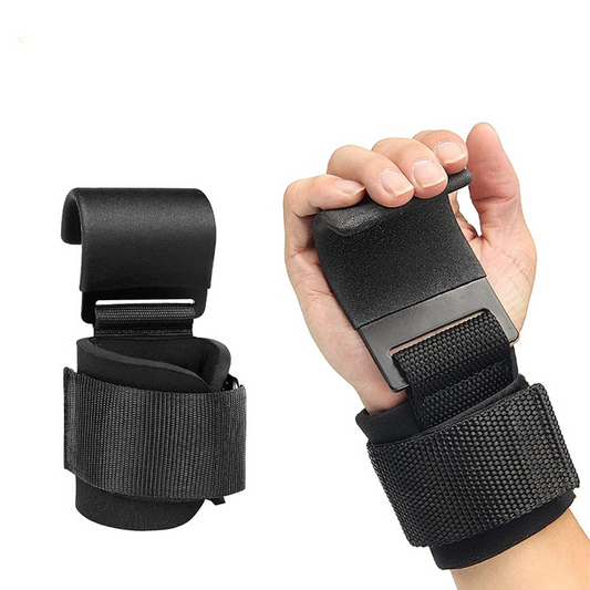 Weight Lifting Hooks with Padded Wrist Wraps (Pair)