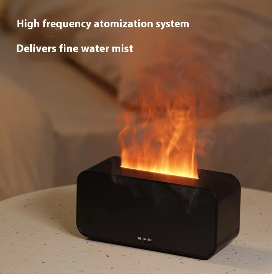 Flame aroma diffuser glowing with a realistic flame effect