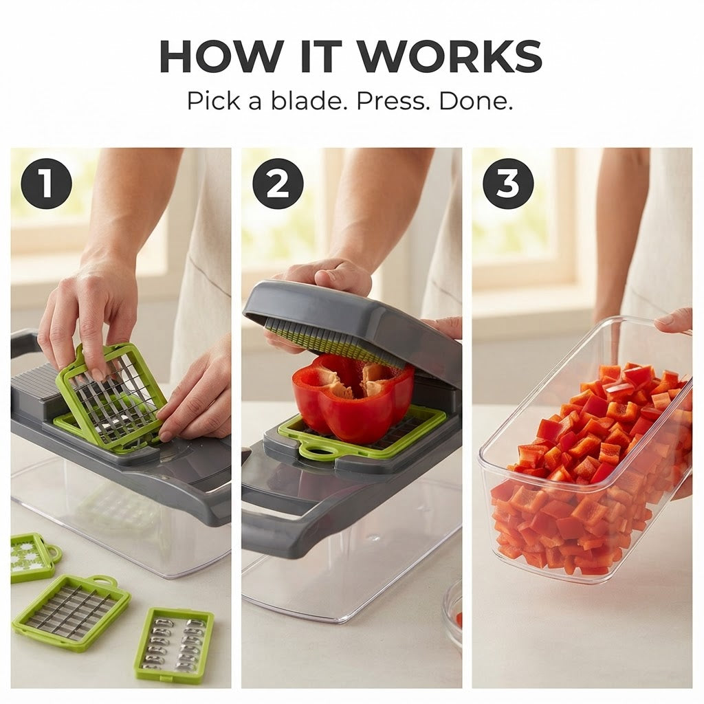 16-in-1 Vegetable Chopper with Container - How it works
