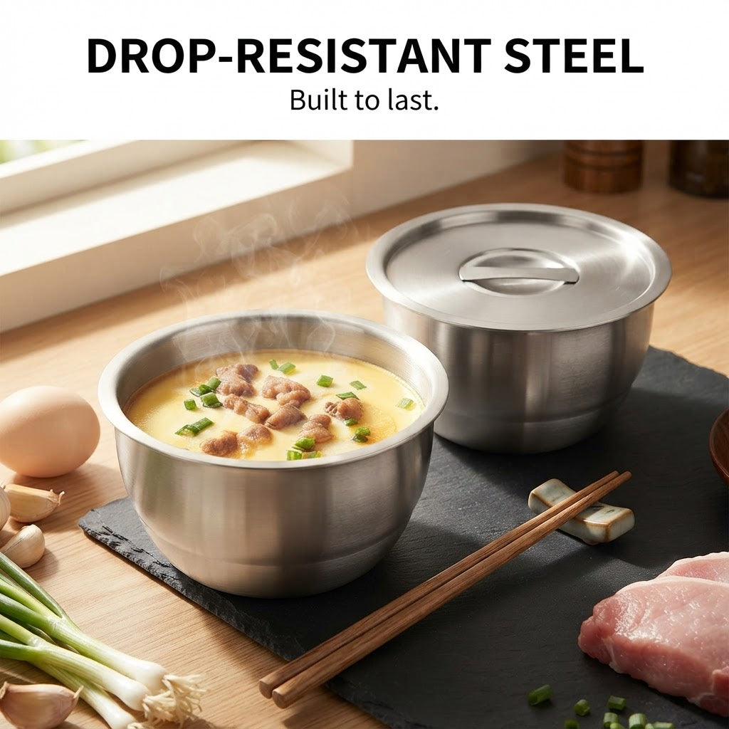 Stainless Steel Steaming Bowl - Drop-resistant steel