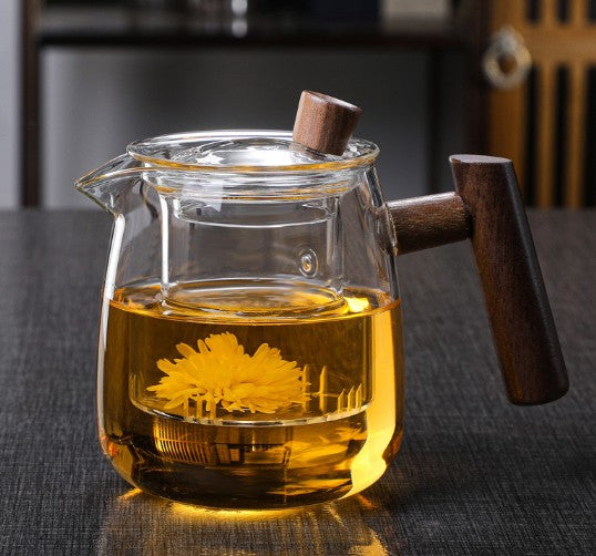 Glass Teapot with Wooden Handle & Infuser