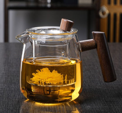 Glass Teapot with Wooden Handle & Infuser