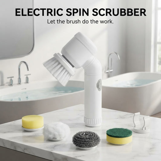 Electric spin scrubber with brush heads
