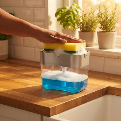 Soap Dispenser with Sponge Holder in use