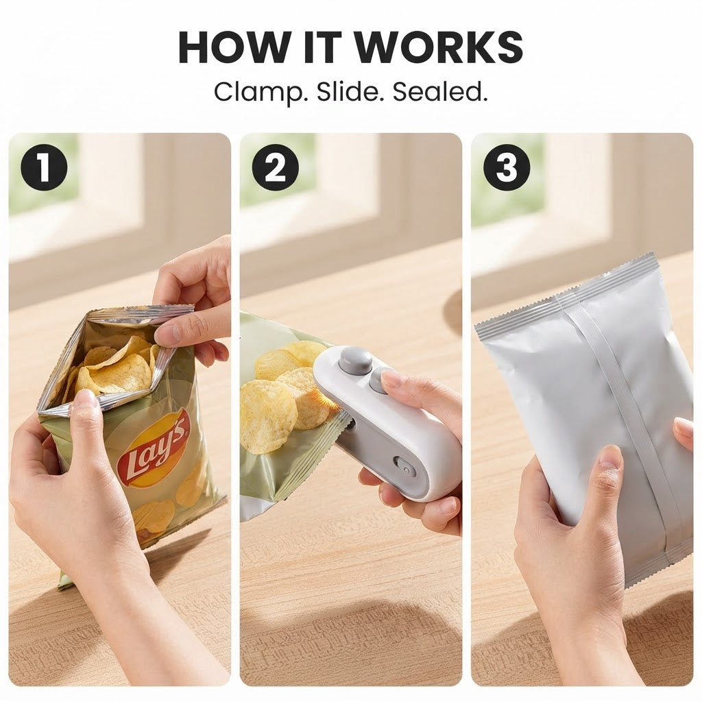 2-in-1 Mini Bag Sealer & Cutter - How it works