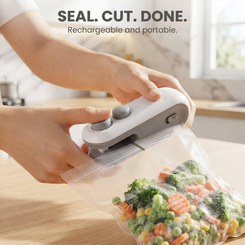 2-in-1 Mini Bag Sealer & Cutter - Seal. cut. done.