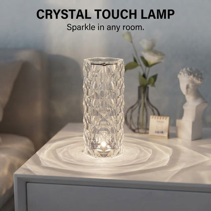 Crystal touch lamp on a nightstand