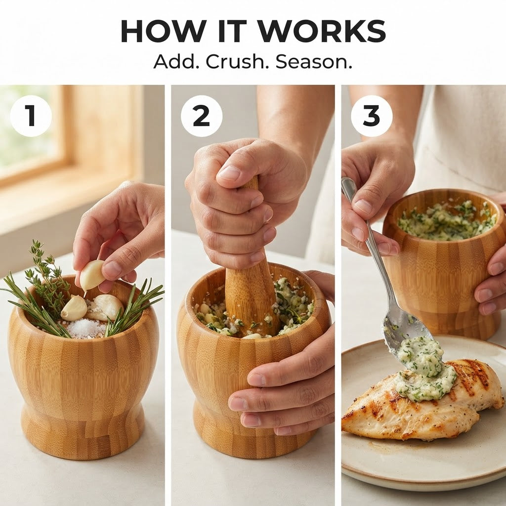 Wooden Mortar & Pestle - How it works