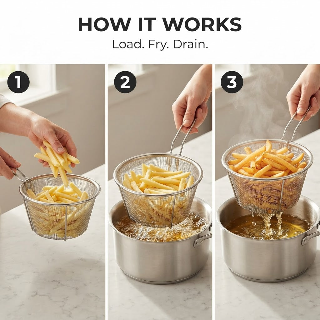 Stainless Steel Frying Basket - How it works