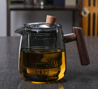 Glass Teapot with Wooden Handle & Infuser