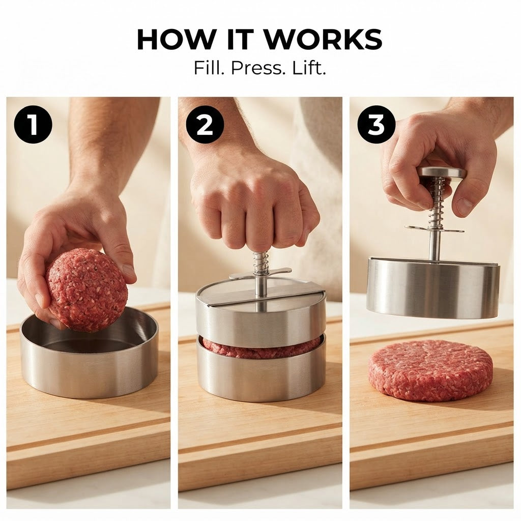 Stainless Steel Burger Press - How it works