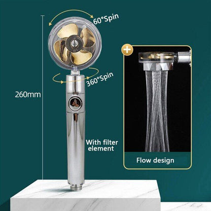 High Pressure Turbo Shower Head - 360 Rotating Handheld Sprayer