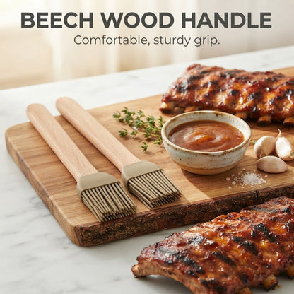 Silicone Basting Brush - Beech wood handle
