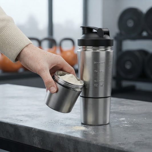 Stainless Steel Protein Shaker with Storage Cup