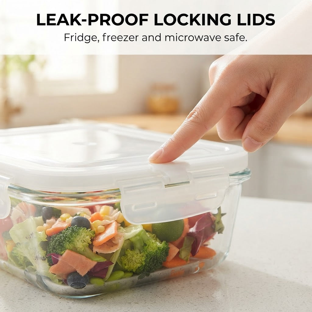 Glass Meal Prep Containers - Leak-proof locking lids