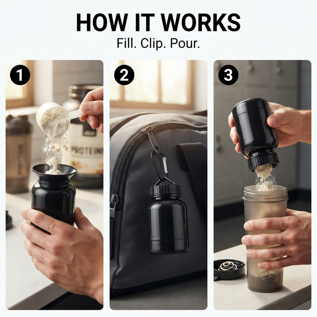 Protein Powder Funnel Keychain - How it works